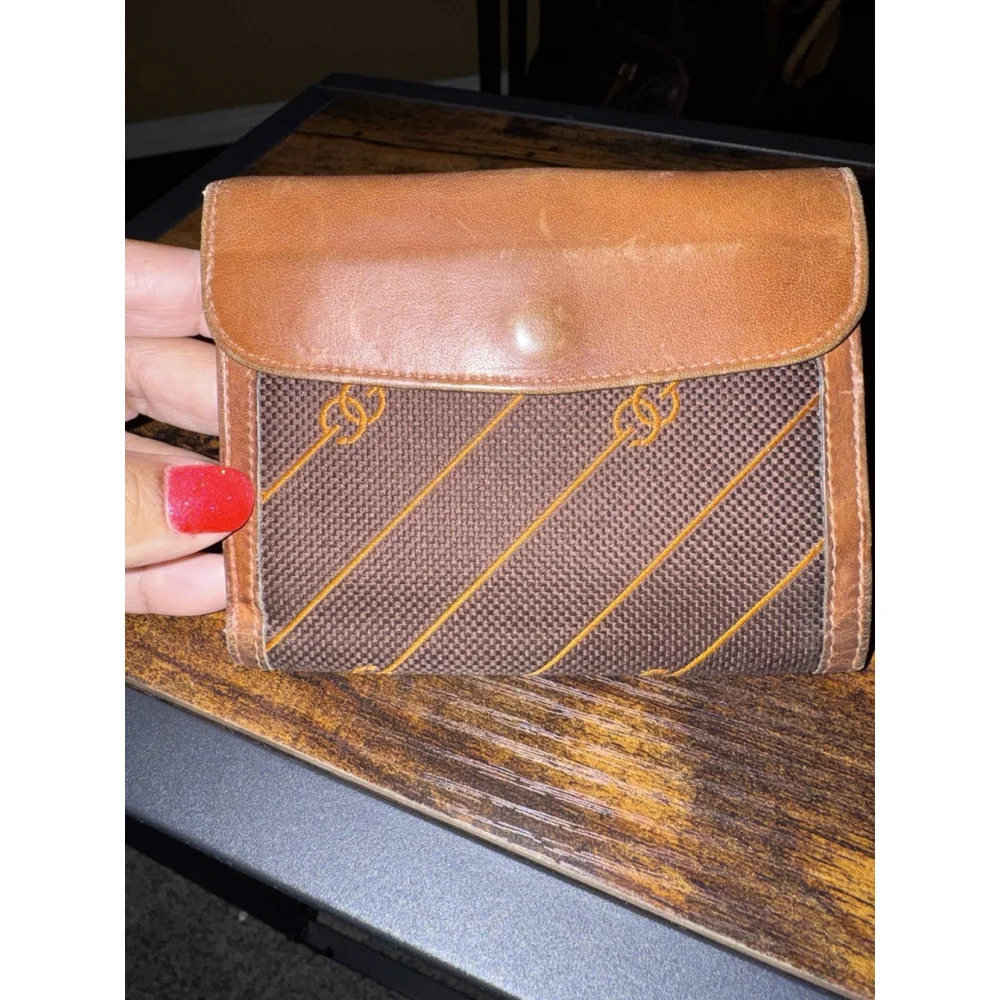 Gucci Diagonal Striped Canvas Leather Trim Bifold Wallet 70’s Early 80’s - Picture 10 of 11